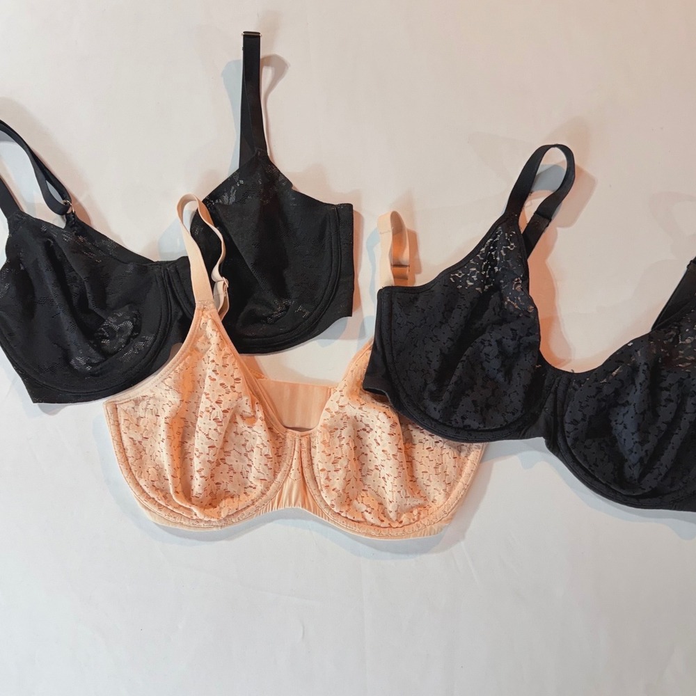 Chantelle Norah Lace Underwire Bra Black Nude Natori 34DD Bra Bundle Basics